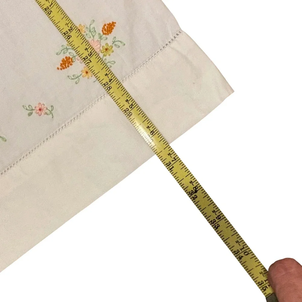 Pillowcase Set White Vintage Floral Hand Embroidered Hemstitch Cottagecore 2pc
